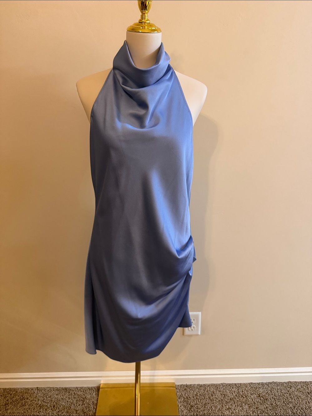 Gianni Bini Satin Halter Mini Dress in Slate Blue